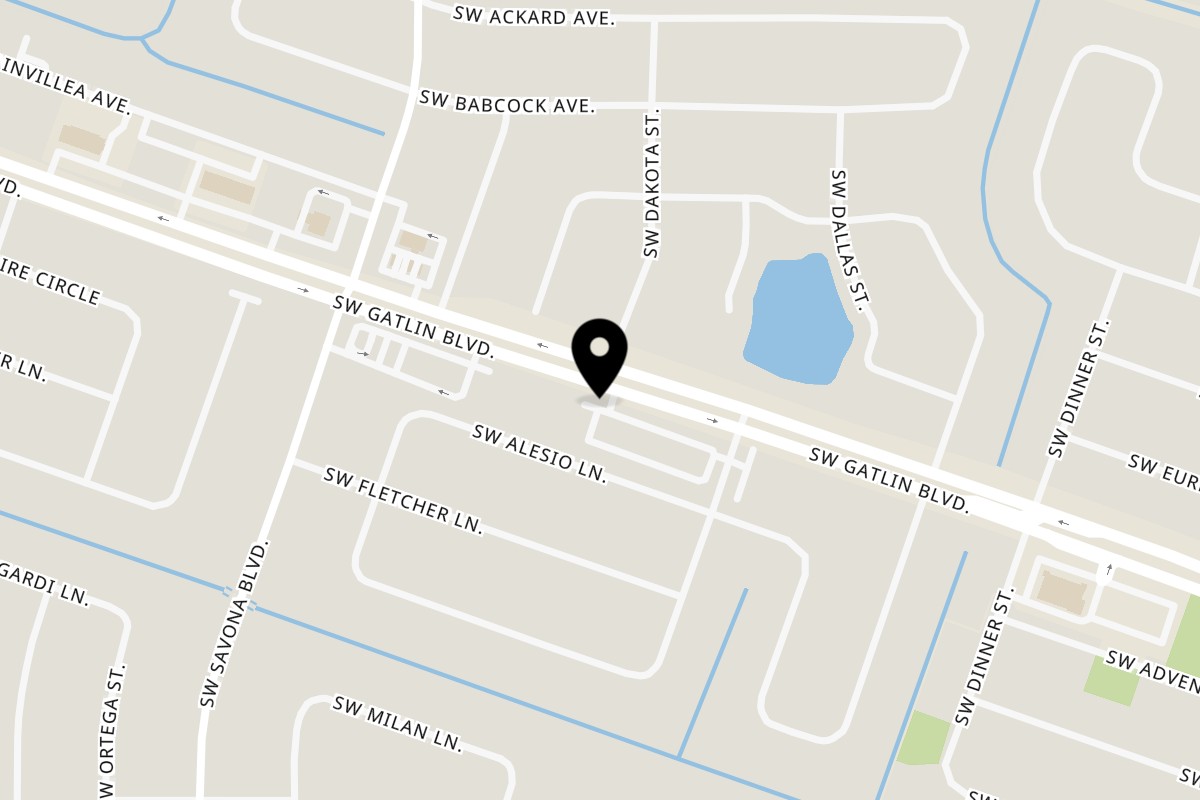 Map showing the location of Tacos Ponchos Port St. Lucie on 1224 SW Gatlin Blvd Unit 103 in Port St. Lucie